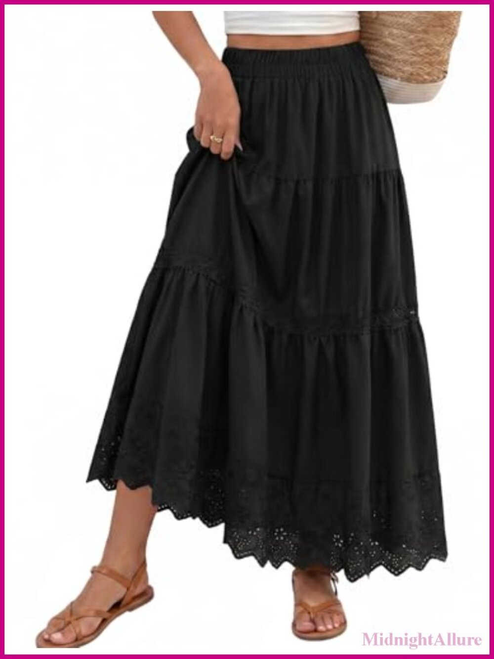 Boho Flowy Maxi Skirt High Waisted A Line Tiered Long Skirts Vacation
